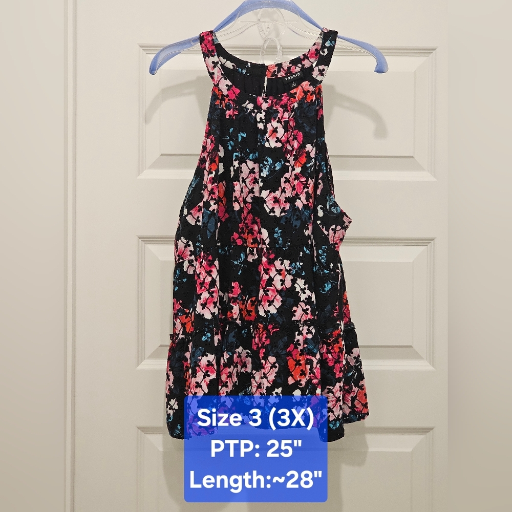 Torrid Sleeveless Eyelet Tiered Floral Top, EUC, Size 3 (3X)